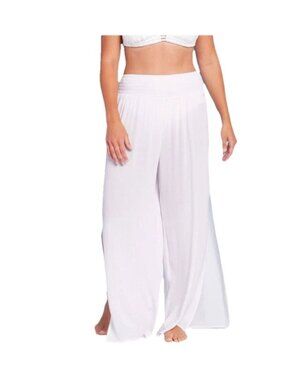 Shade & Shore Womens White Wide-Leg Pants XL Lightweight Elastic Waist Beachwear